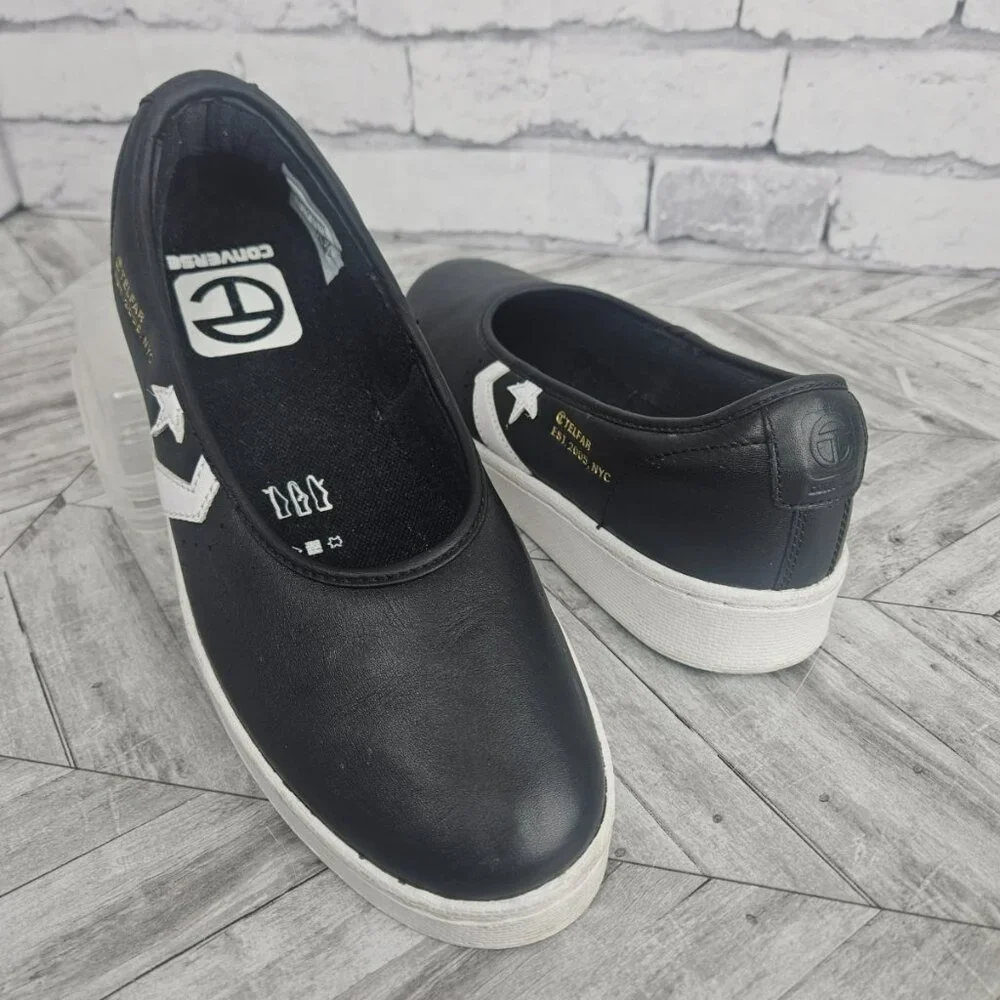 Converse x Telfar Women’s Black Leather Slip-On Platform Sneakers
